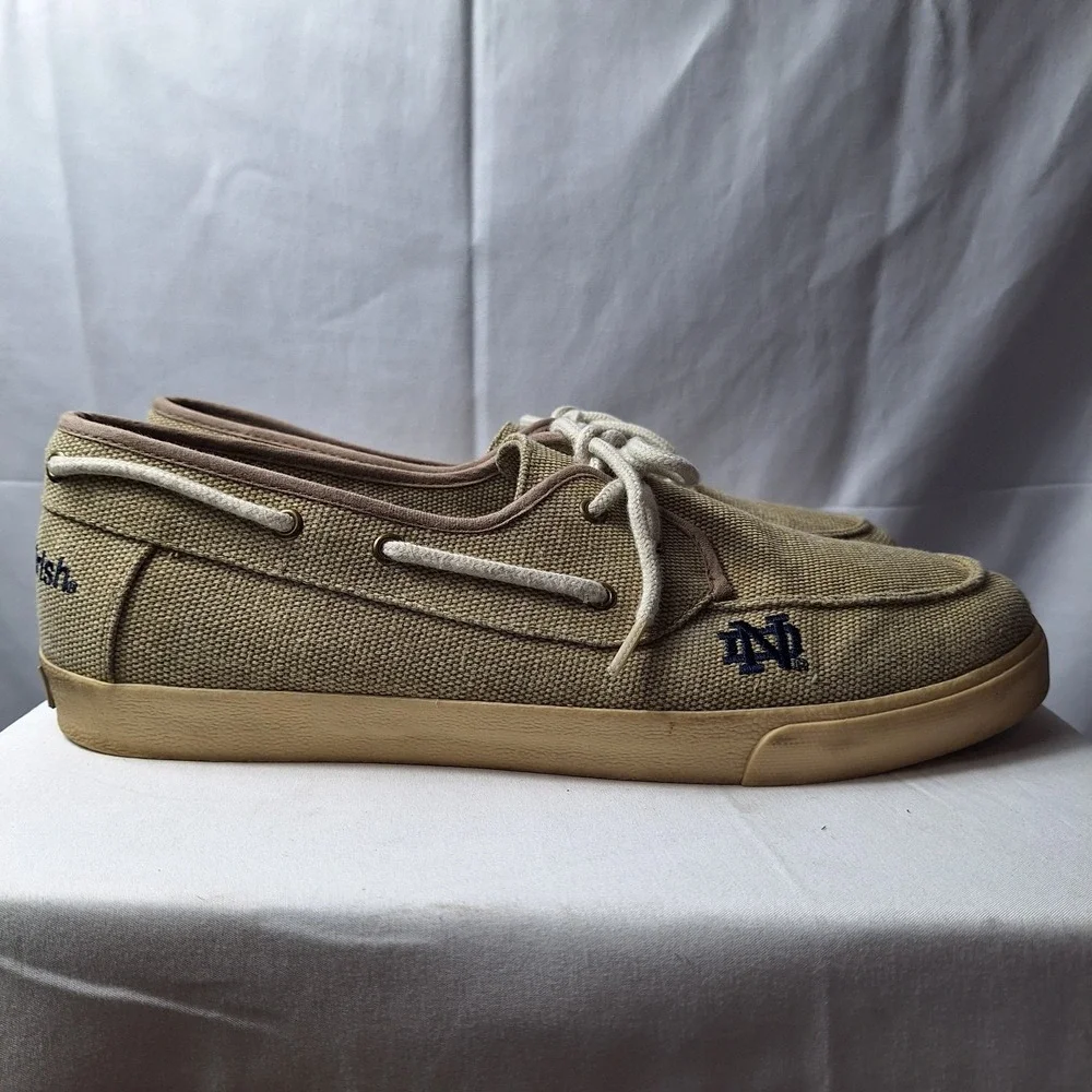 PRIMUS Notre Dame Fighting Irish Canvas Boat Deck Shoes Sz 12 Beige Blue Logo